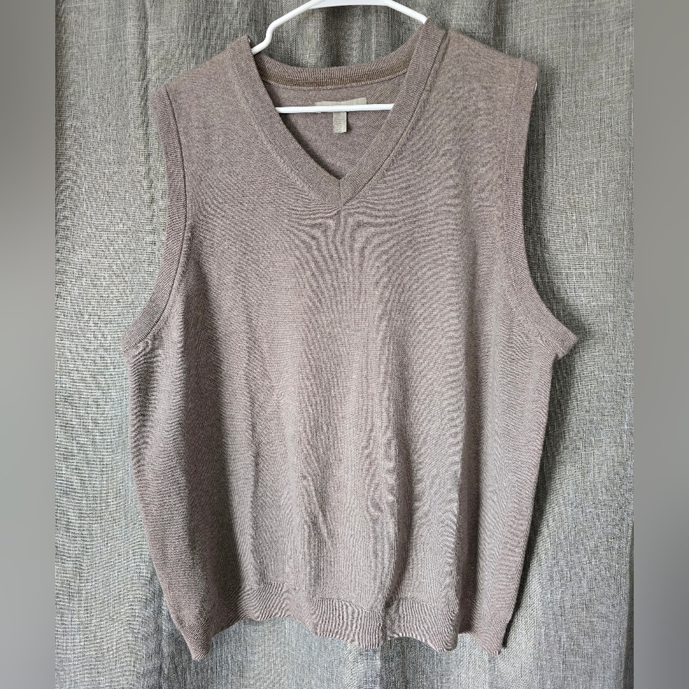 Nordstrom Size XL Mens Taupe Gray 100% Merino Wool V-Neck Pullover Vest Sweater